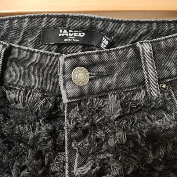 Jaded London Straight Leg Jeans in Black with Shredded Design Cotton Size 30/31 - Picture 6 of 16